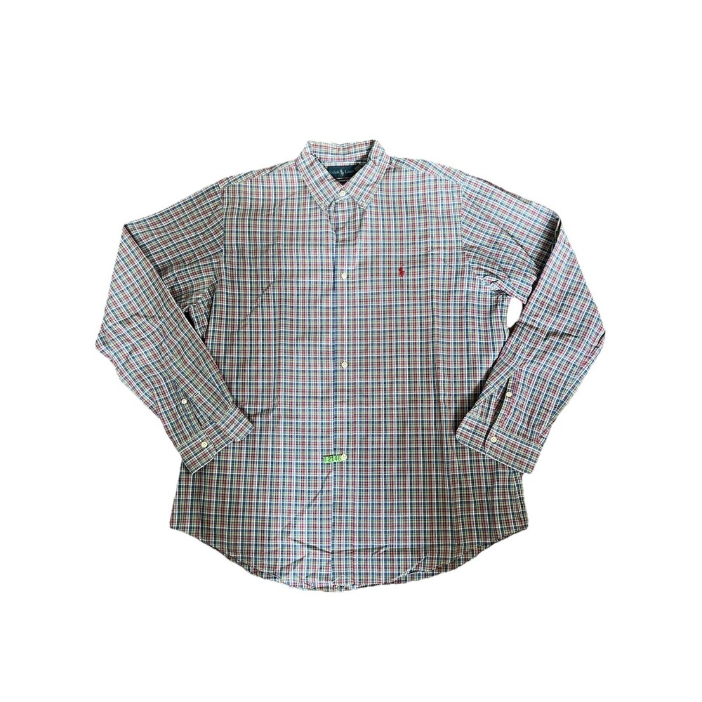 Polo Ralph Lauren Gingham Shirt Men's XL Red‎ Blue Custom Fit Flesh Pony  Preppy